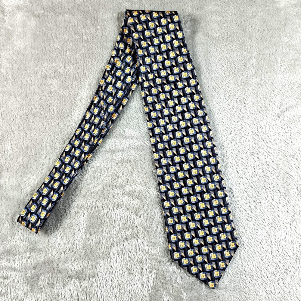Vintage Ermenegildo Zegna Tie Mens 56X3.5 Black Floral Geometric Silk Italy